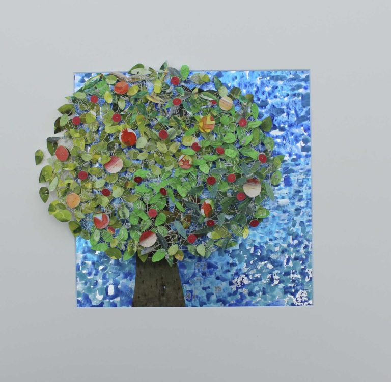 2 Baum des Lebens 2020 Aquarell mit Silberdraht	30x30  im Objektrahmen 50x50
